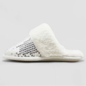 Cat & Jack Kids' Girls Lane Sequin Scuff Slippers Silver - Size XL (6/7 Shoes)